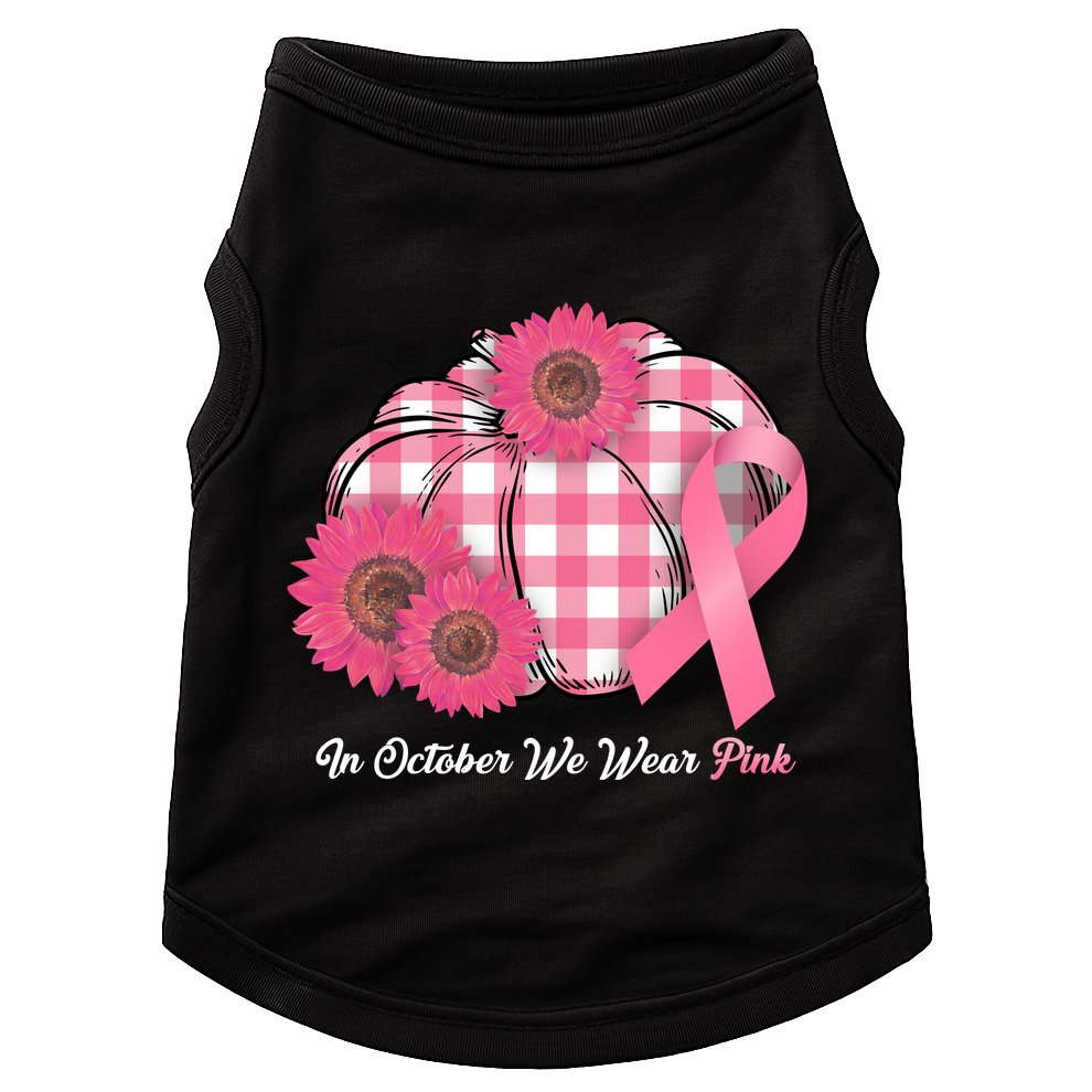 In October We Wear Pink Pumpkin Breast Cancer Plaid Doggie Tank