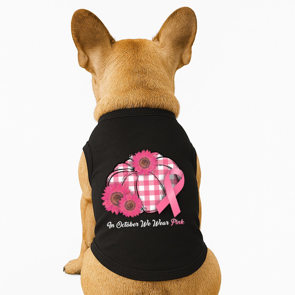 In October We Wear Pink Pumpkin Breast Cancer Plaid Doggie Tank