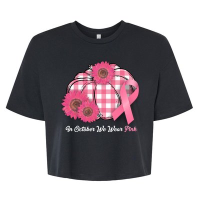 In October We Wear Pink Pumpkin Breast Cancer Plaid Bella+Canvas Jersey Crop Tee