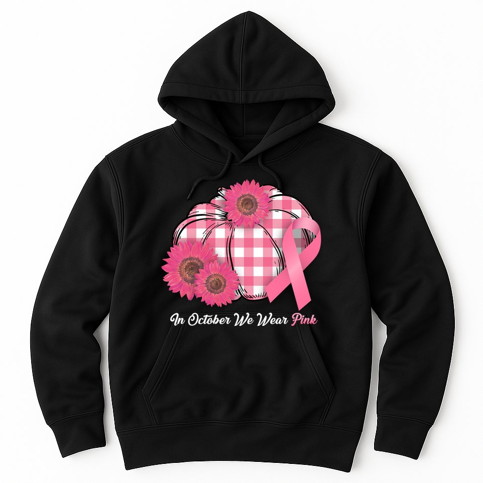 In October We Wear Pink Pumpkin Breast Cancer Plaid Hoodie