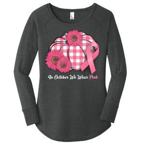 In October We Wear Pink Pumpkin Breast Cancer Plaid Women's Perfect Tri Tunic Long Sleeve Shirt