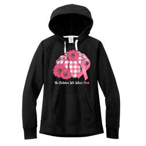 In October We Wear Pink Pumpkin Breast Cancer Plaid Women's Fleece Hoodie