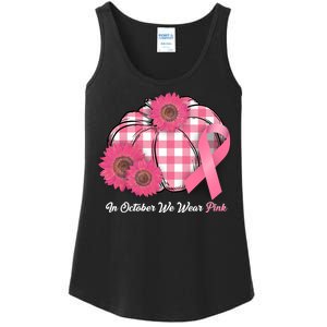 In October We Wear Pink Pumpkin Breast Cancer Plaid Ladies Essential Tank