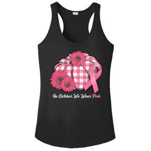 In October We Wear Pink Pumpkin Breast Cancer Plaid Ladies PosiCharge Competitor Racerback Tank