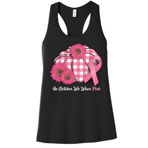 In October We Wear Pink Pumpkin Breast Cancer Plaid Women's Racerback Tank