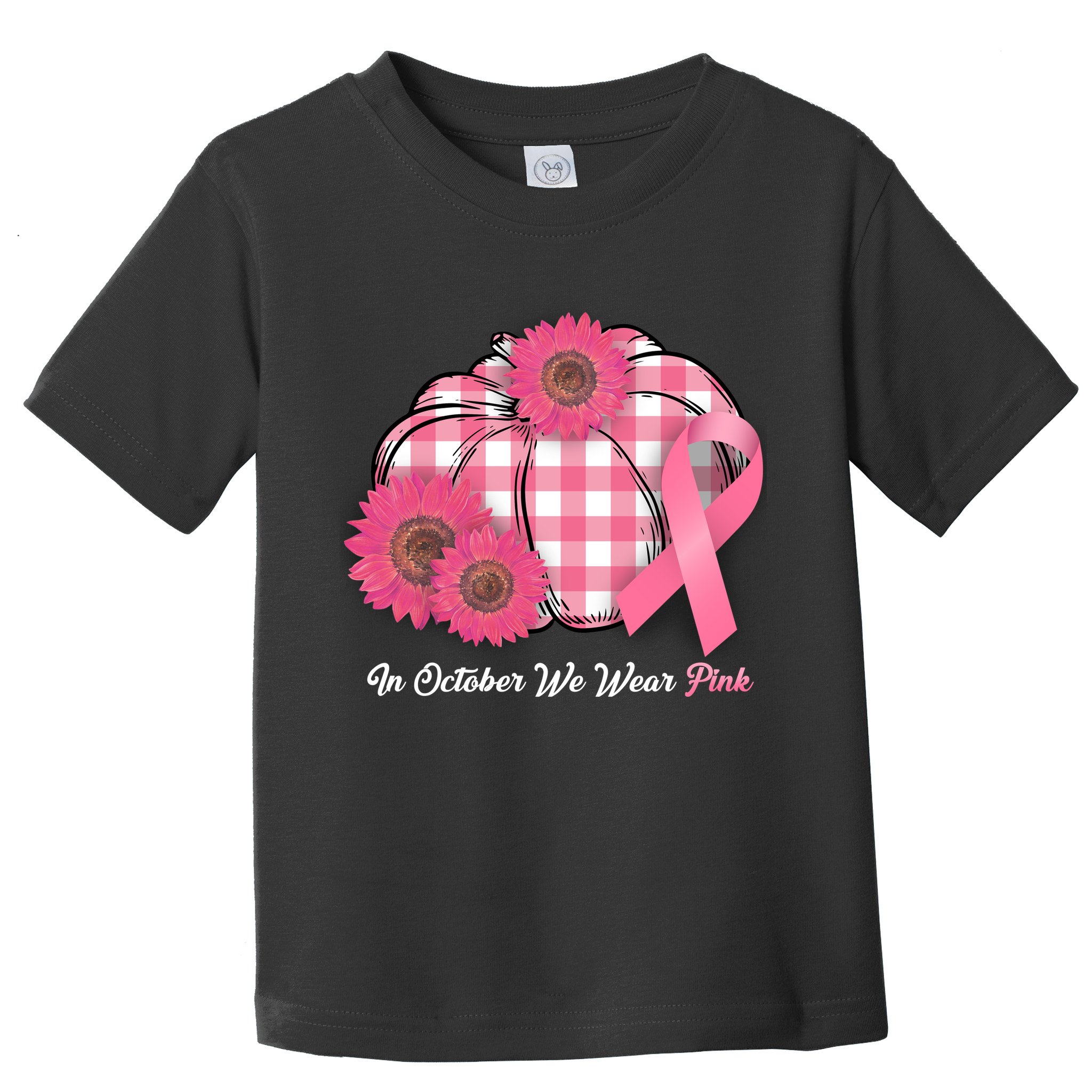 In October We Wear Pink Pumpkin Breast Cancer Plaid Toddler T-Shirt