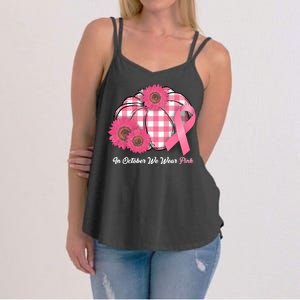 In October We Wear Pink Pumpkin Breast Cancer Plaid Women's Strappy Tank