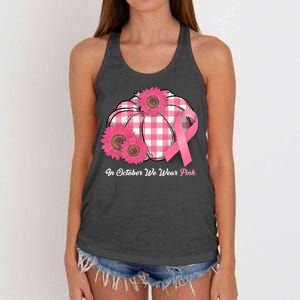 In October We Wear Pink Pumpkin Breast Cancer Plaid Women's Knotted Racerback Tank