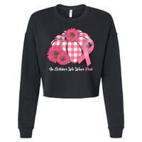 In October We Wear Pink Pumpkin Breast Cancer Plaid Cropped Pullover Crew