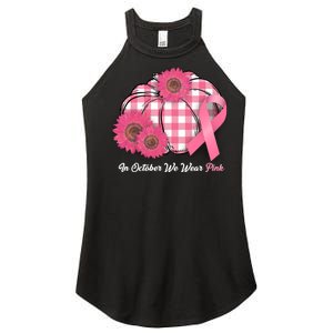 In October We Wear Pink Pumpkin Breast Cancer Plaid Women's Perfect Tri Rocker Tank