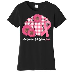 In October We Wear Pink Pumpkin Breast Cancer Plaid Women's T-Shirt