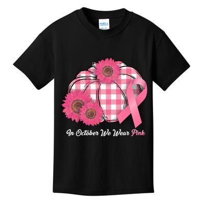 In October We Wear Pink Pumpkin Breast Cancer Plaid Kids T-Shirt