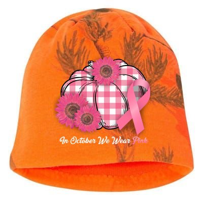 In October We Wear Pink Pumpkin Breast Cancer Plaid Kati - Camo Knit Beanie