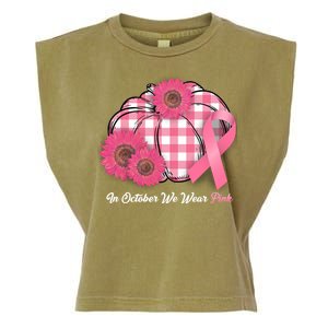 In October We Wear Pink Pumpkin Breast Cancer Plaid Garment-Dyed Women's Muscle Tee