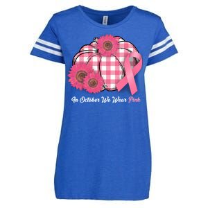 In October We Wear Pink Pumpkin Breast Cancer Plaid Enza Ladies Jersey Football T-Shirt