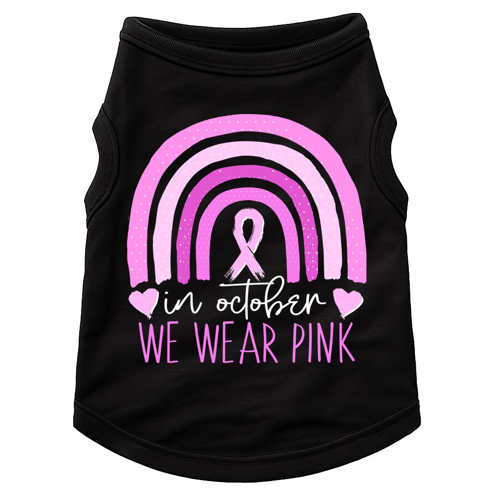 In October We Wear Pink Ribbon Rainbow Breast Cancer Awareness Doggie Tank