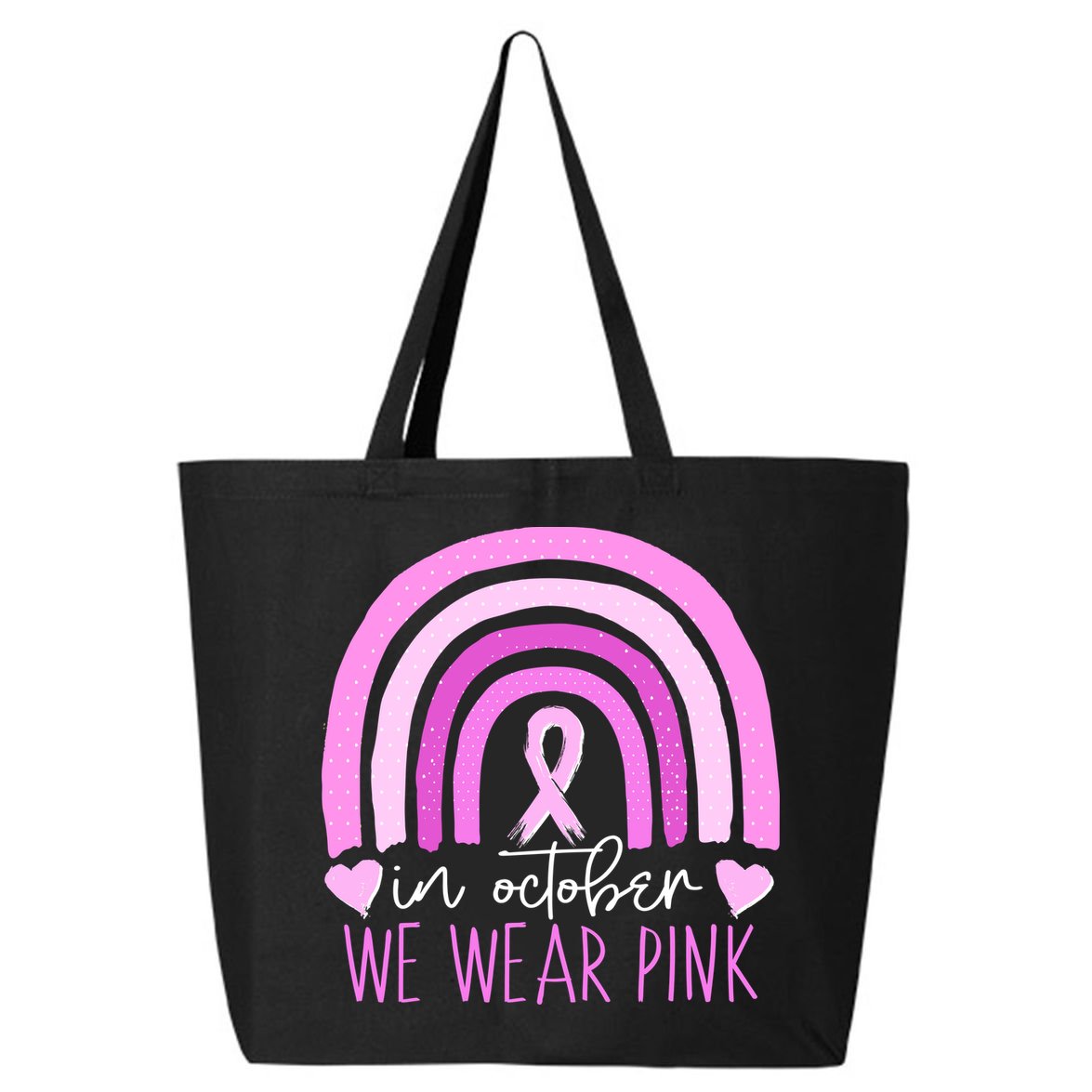 In October We Wear Pink Ribbon Rainbow Breast Cancer Awareness 25L Jumbo Tote