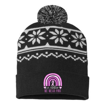 In October We Wear Pink Ribbon Rainbow Breast Cancer Awareness USA-Made Snowflake Beanie