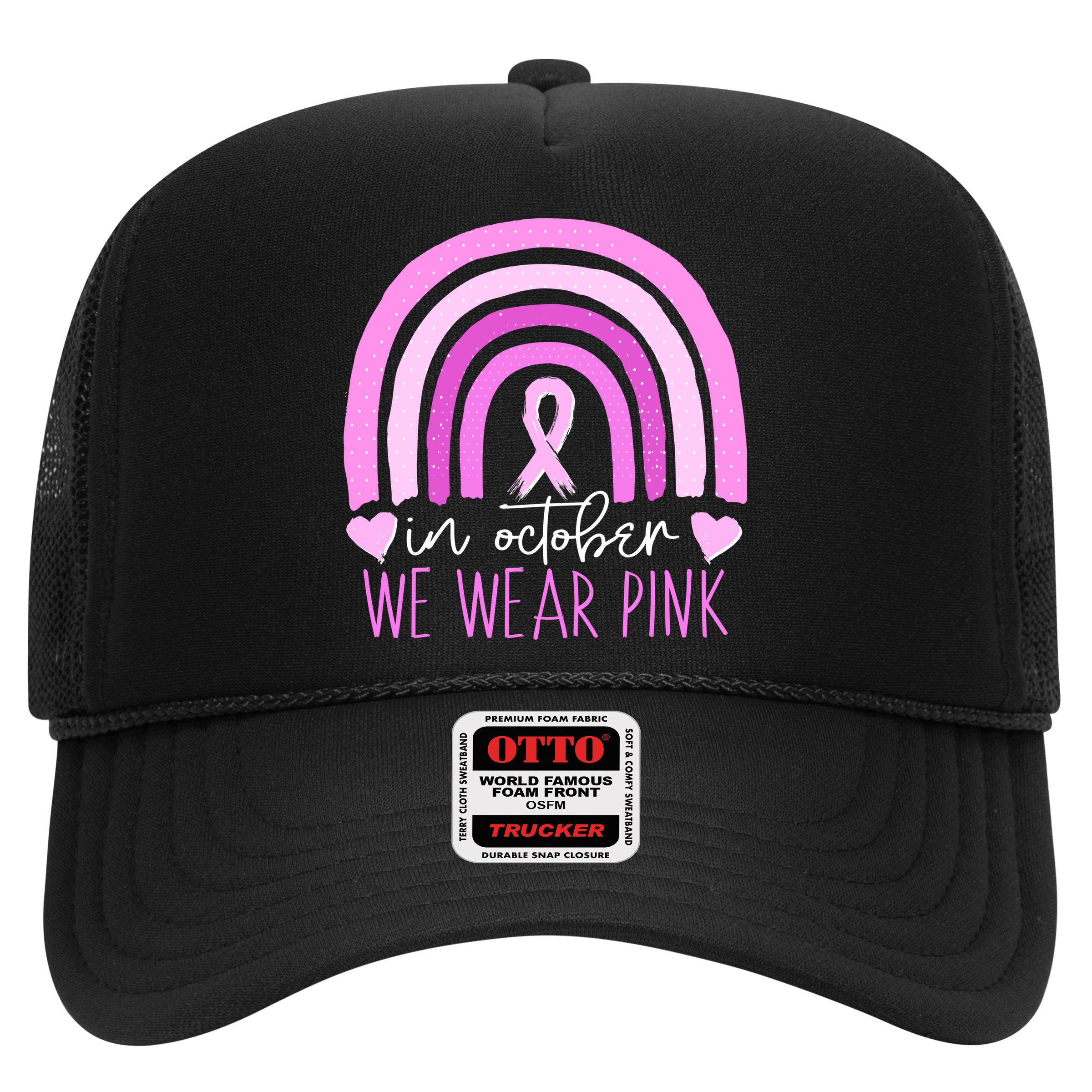 In October We Wear Pink Ribbon Rainbow Breast Cancer Awareness Hat