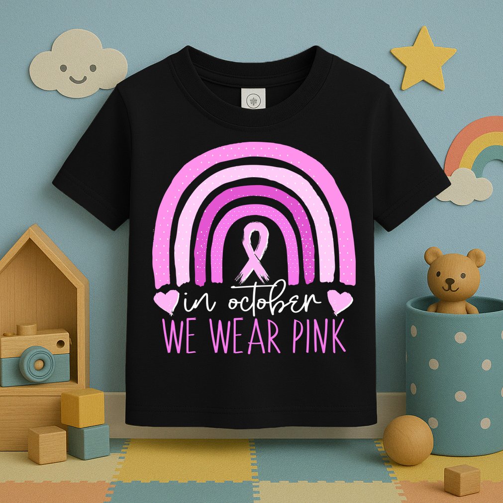 In October We Wear Pink Ribbon Rainbow Breast Cancer Awareness Toddler T-Shirt