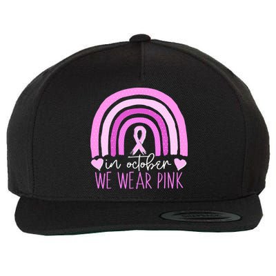 In October We Wear Pink Ribbon Rainbow Breast Cancer Awareness Wool Snapback Cap