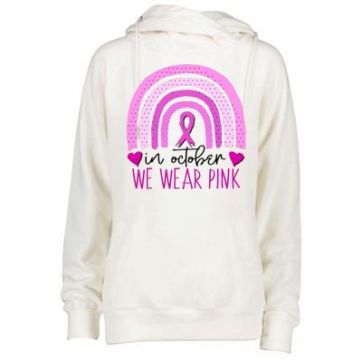 In October We Wear Pink Ribbon Rainbow Breast Cancer Awareness Womens Funnel Neck Pullover Hood