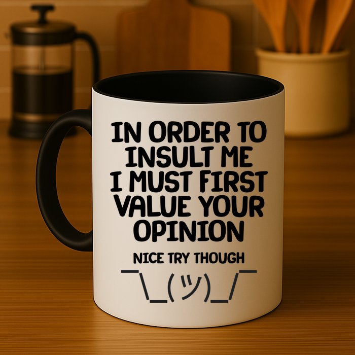 In Order To Insult Me I Must First Value Your Opinion Nice Try Though Mug