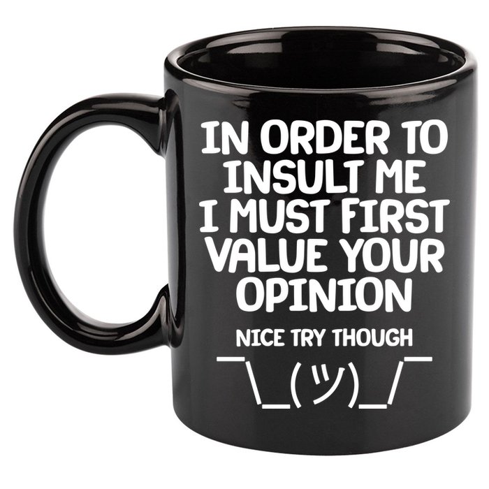 In Order To Insult Me I Must First Value Your Opinion Nice Try Though 11oz C Handle Ceramic Mug