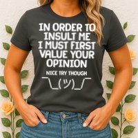 In Order To Insult Me I Must First Value Your Opinion Nice Try Though Womens T-Shirt