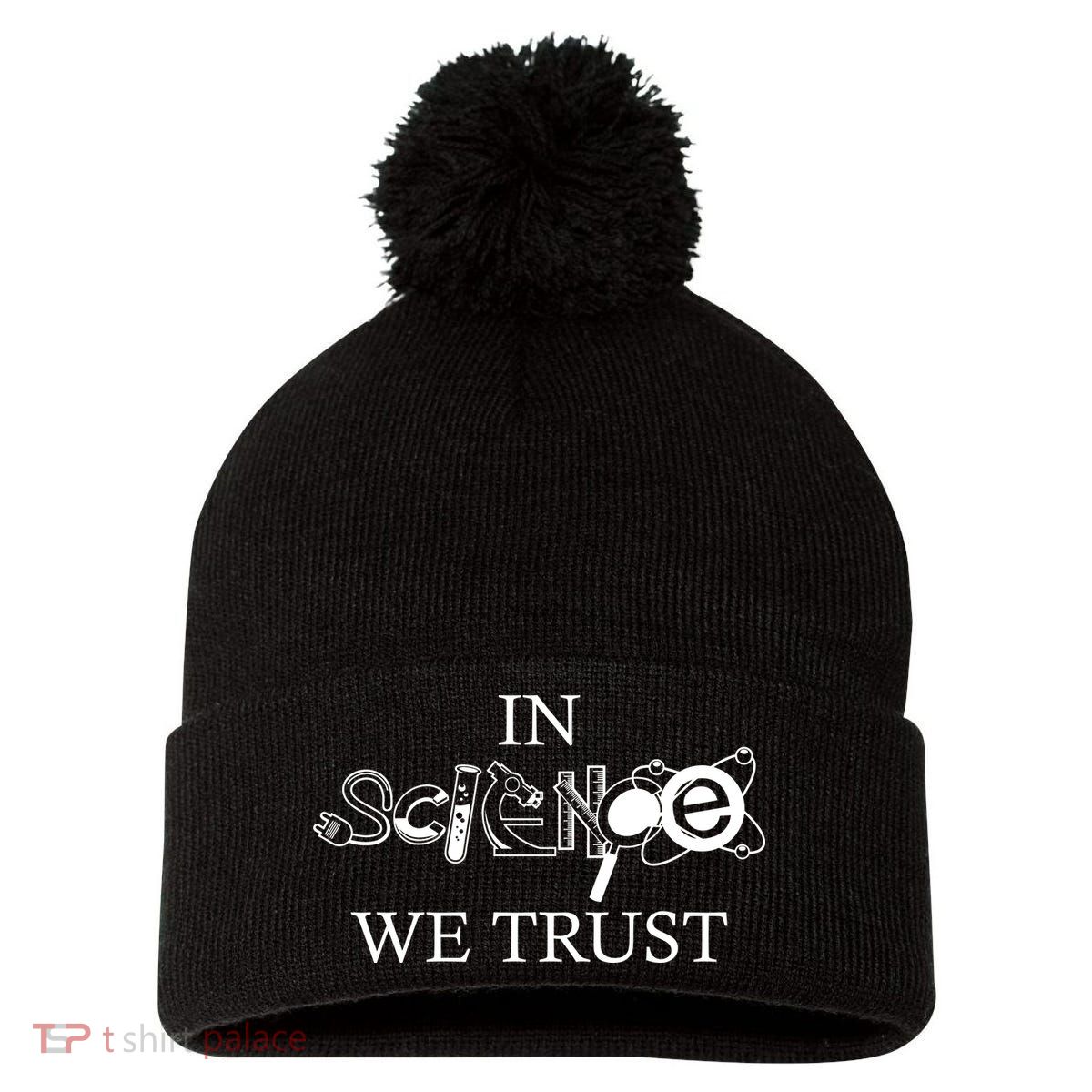 In Science We Trust Cool Science Logos Pom Pom 12in Knit Beanie