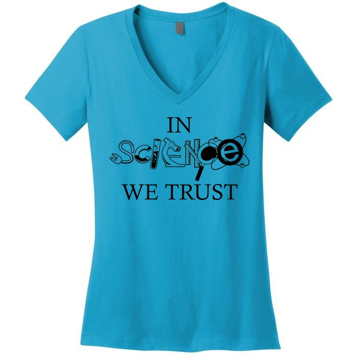 In Science We Trust Cool Science Logos Women's V-Neck T-Shirt