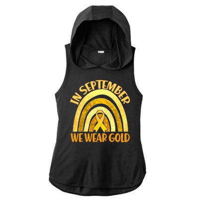 In September We Wear Gold Childhood Cancer Awareness Ladies PosiCharge Tri-Blend Wicking Draft Hoodie Tank