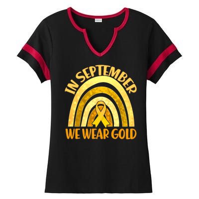 In September We Wear Gold Childhood Cancer Awareness Ladies Halftime Notch Neck Tee