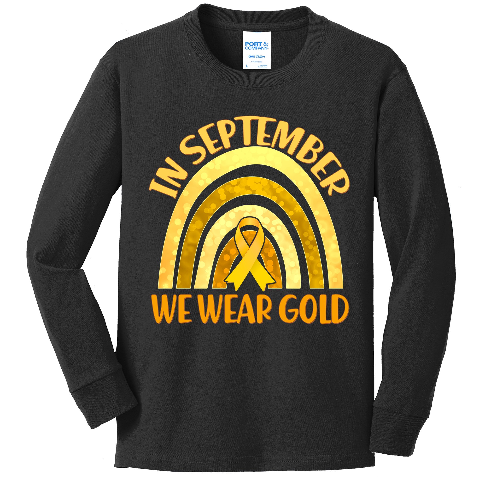 In September We Wear Gold Childhood Cancer Awareness Kids Long Sleeve Shirt