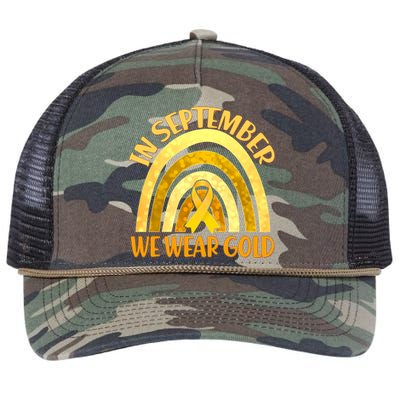 In September We Wear Gold Childhood Cancer Awareness Retro Rope Trucker Hat Cap