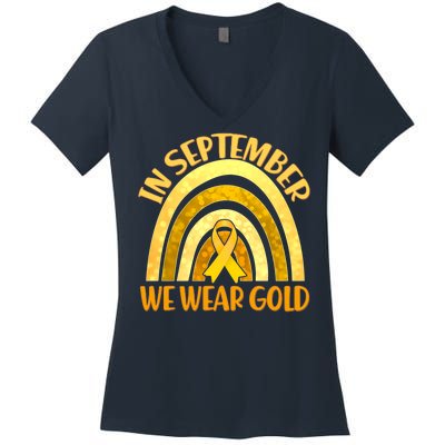 In September We Wear Gold Childhood Cancer Awareness Women's V-Neck T-Shirt