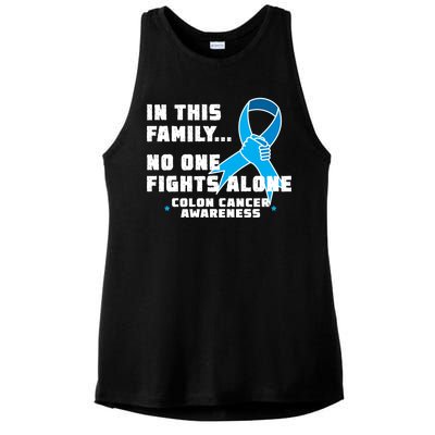 In This Family No One Fights Alone Colon Cancer Ladies PosiCharge Tri-Blend Wicking Tank