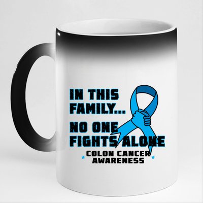 In This Family No One Fights Alone Colon Cancer 11oz Black Color Changing Mug