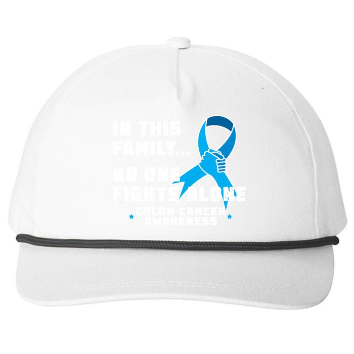 In This Family No One Fights Alone Colon Cancer Snapback Five-Panel Rope Hat