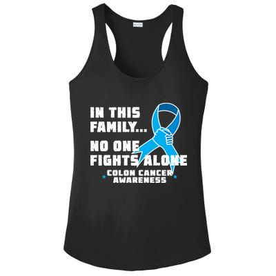 In This Family No One Fights Alone Colon Cancer Ladies PosiCharge Competitor Racerback Tank