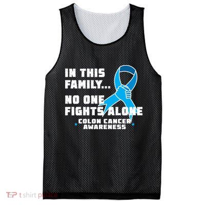In This Family No One Fights Alone Colon Cancer Mesh Reversible Basketball Jersey Tank