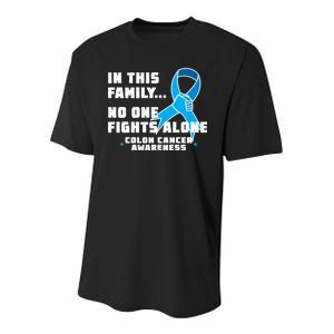 In This Family No One Fights Alone Colon Cancer Youth Performance Sprint T-Shirt