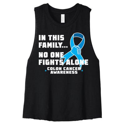 In This Family No One Fights Alone Colon Cancer Women's Racerback Cropped Tank