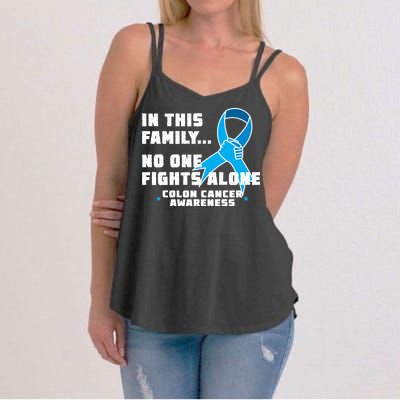 In This Family No One Fights Alone Colon Cancer Women's Strappy Tank