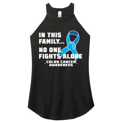 In This Family No One Fights Alone Colon Cancer Women's Perfect Tri Rocker Tank