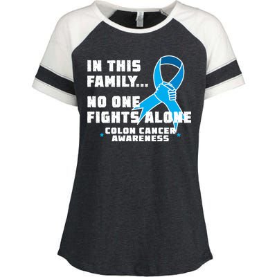 In This Family No One Fights Alone Colon Cancer Enza Ladies Jersey Colorblock Tee