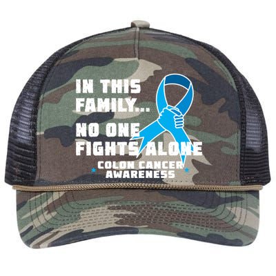 In This Family No One Fights Alone Colon Cancer Retro Rope Trucker Hat Cap