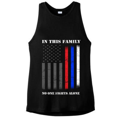 In This Family No One Fights Alone Hero Flag Ladies PosiCharge Tri-Blend Wicking Tank