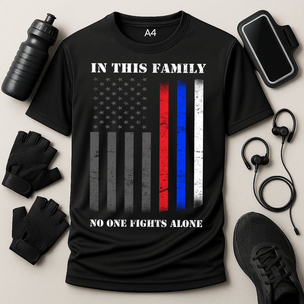 In This Family No One Fights Alone Hero Flag Performance Shirt