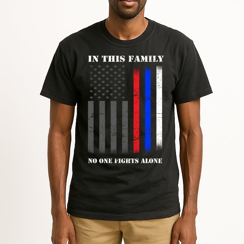 In This Family No One Fights Alone Hero Flag Tall T-Shirt